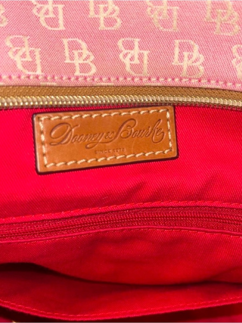 Dooney & Bourke Pink Canvas Tote with Tan Leather Trim - Picture 9 of 11